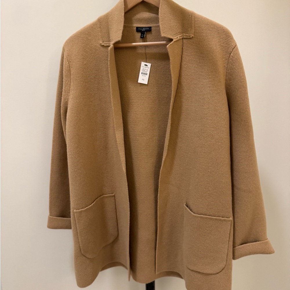 New with Tags - Talbots Petite Small Camel Tan Open-Front Sweater Jacket Blazer